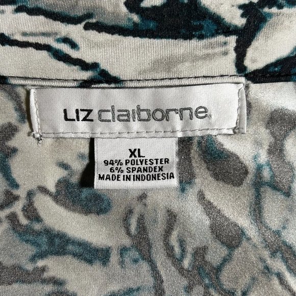 Liz Claiborne 90s Retro Faux Wrap Top XL, Side Ruching, Collar, 3/4 Sleeves EUC - Picture 6 of 8